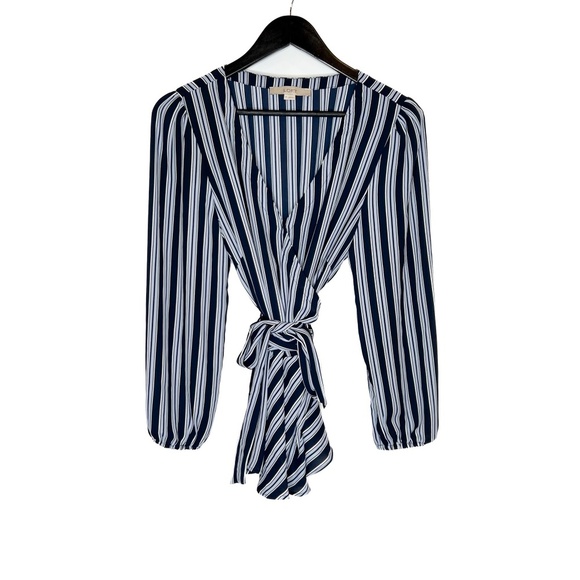Loft Blouse Wrap Blouse Long Sleeve Striped Blouse - Picture 1 of 5